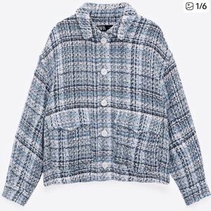 Zara cropped Black, Blue and White tweed Jacket made From Italian fabric